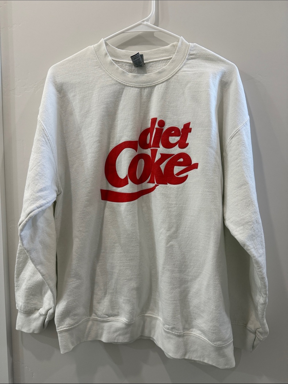 Gildan White Crewneck Sweatshirt with Red Diet Coke Logo